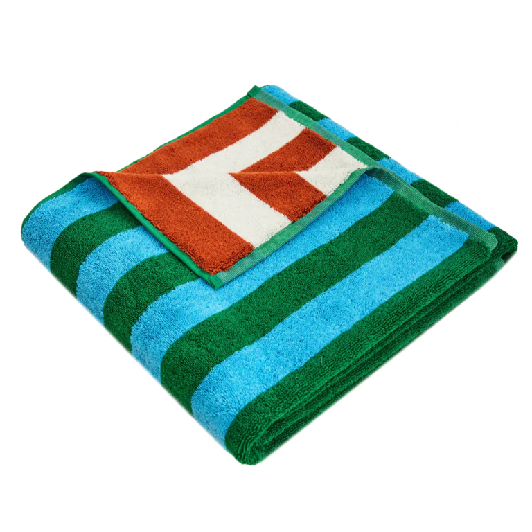  Dusen Dusen Field Stripe Towel in green, blue, brown, and white